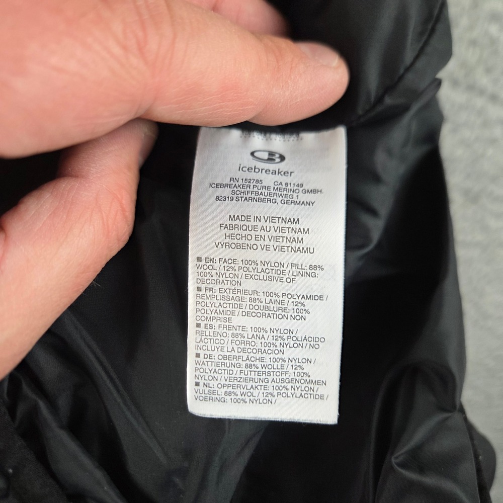 Icebreaker Hyperia Merino Jacket Mens S/M Black Quilted Hooded Puffer Full Zip‎ - Picture 8 of 9